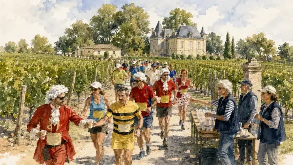 Coureurs déguisés dans les vignes du Médoc