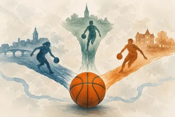 Illustration - jeunes basketteurs en gymnase