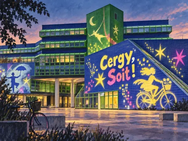 Funambule au-dessus du parvis de Cergy