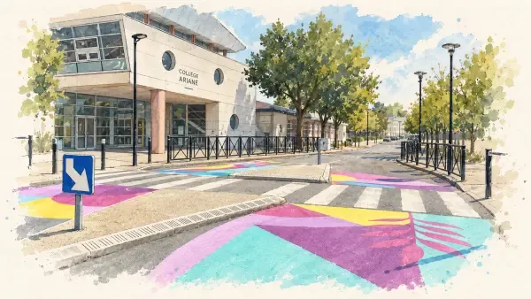 Illustration - Fresques colorées devant une école