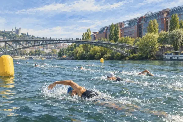 Illustration - Nageurs dans le Rhône à Lyon