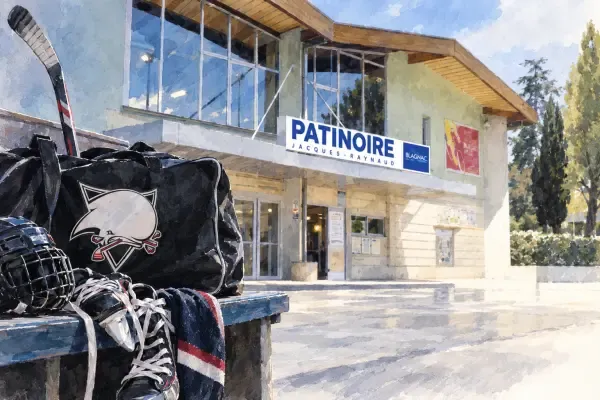 Illustration - Hockeyeurs sur une patinoire toulousaine