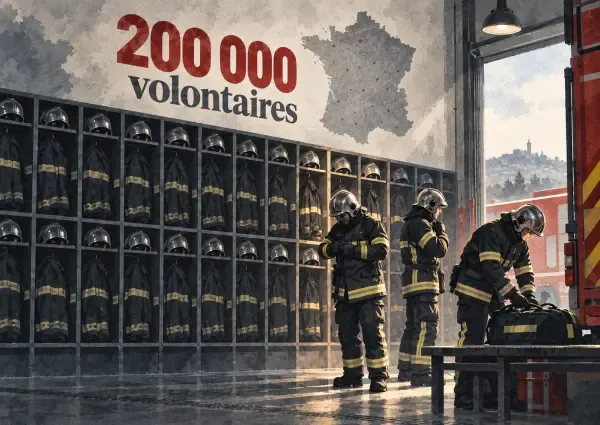 Illustration de sapeurs-pompiers en caserne