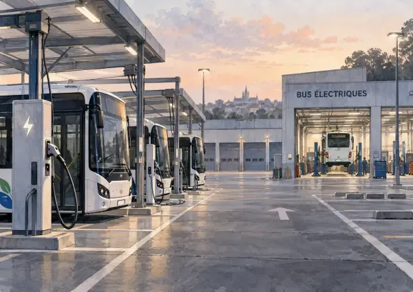Illustration - Bus électriques au dépôt de Versailles