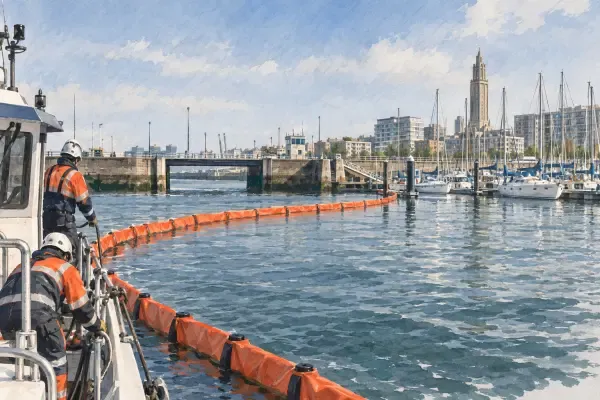 Illustration - Barrage antipollution au port du Havre
