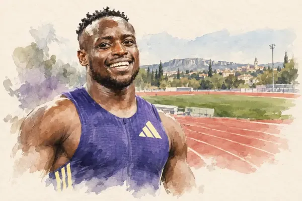 Illustration - Omanyala sur une piste d’athlétisme