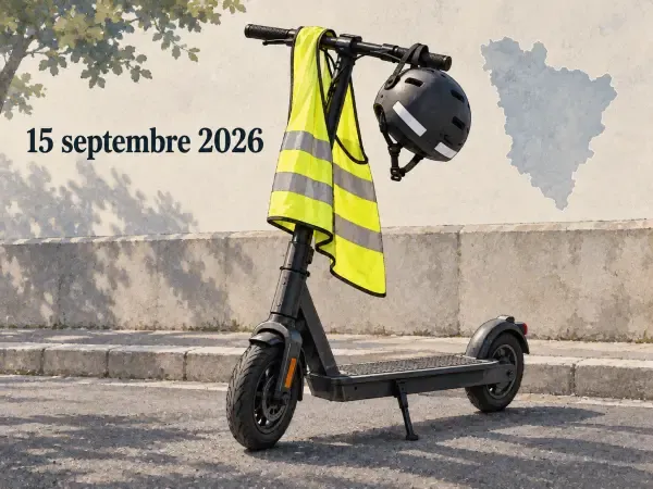 Trottinette, casque et gilet réfléchissant