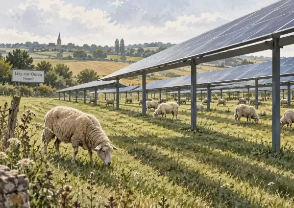 Illustration - panneaux solaires et brebis