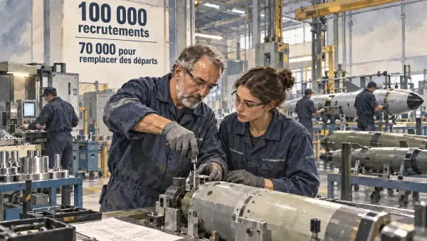 Illustration - Ouvriers dans une usine de défense