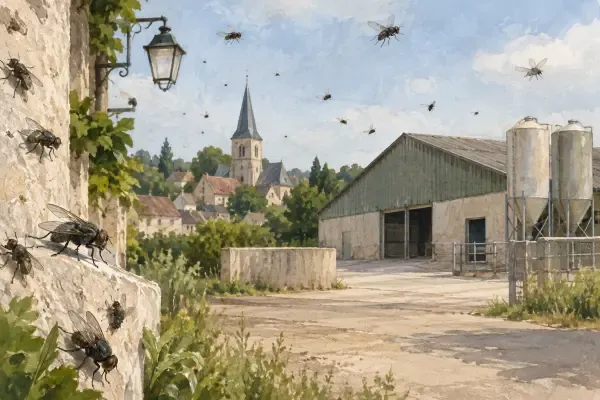 Illustration - Mouches au-dessus du village de Charny