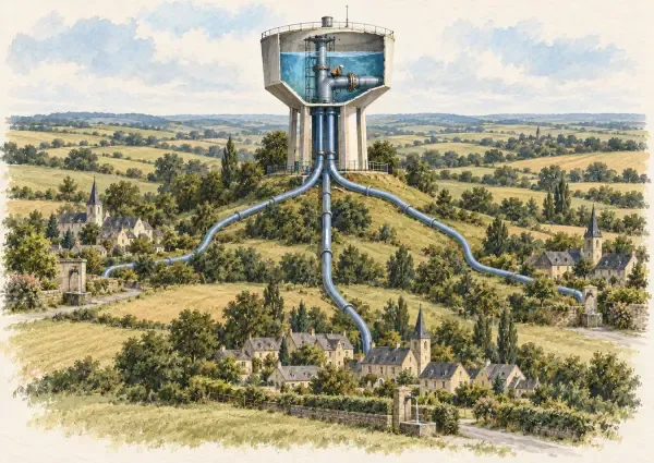 Illustration - Réservoir d’eau et trois villages