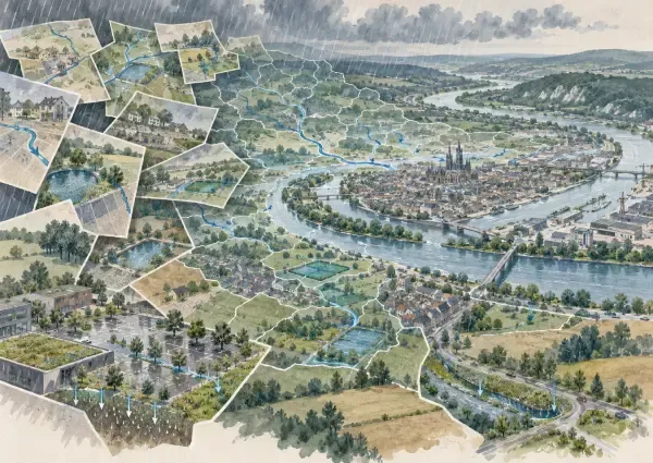 Illustration - Carte stylisée des eaux pluviales rouennaises