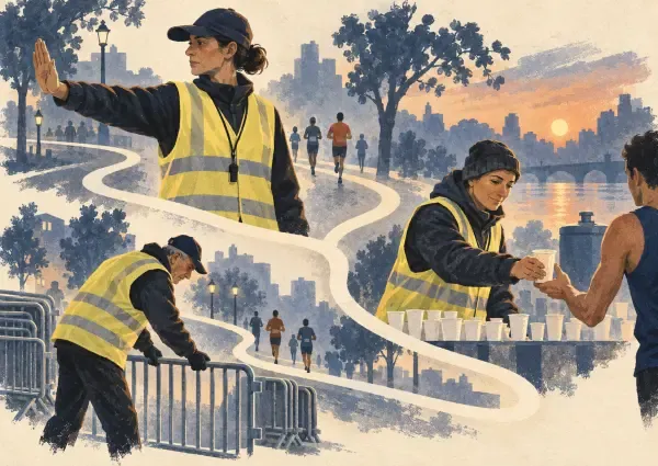 Illustration de bénévoles sur une course