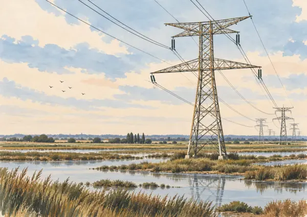 Ligne électrique traversant la Camargue