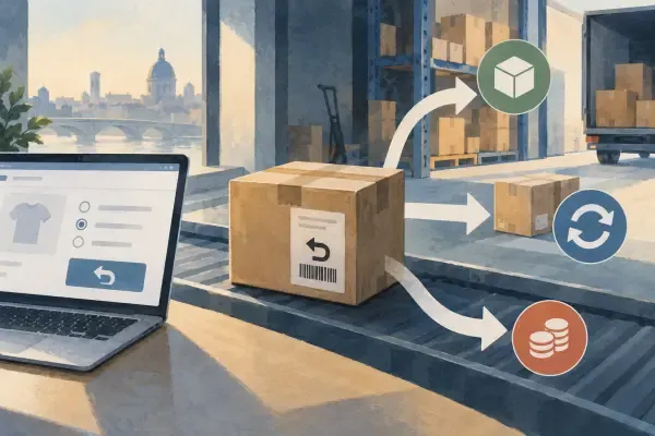 Illustration de retours logistiques e-commerce