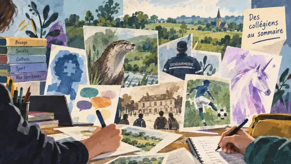 Illustration - collégiens préparant un magazine