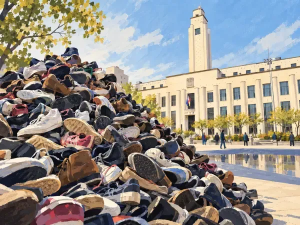Illustration - pyramide de chaussures à Villeurbanne