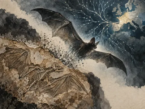 Illustration de chauves-souris et fossiles