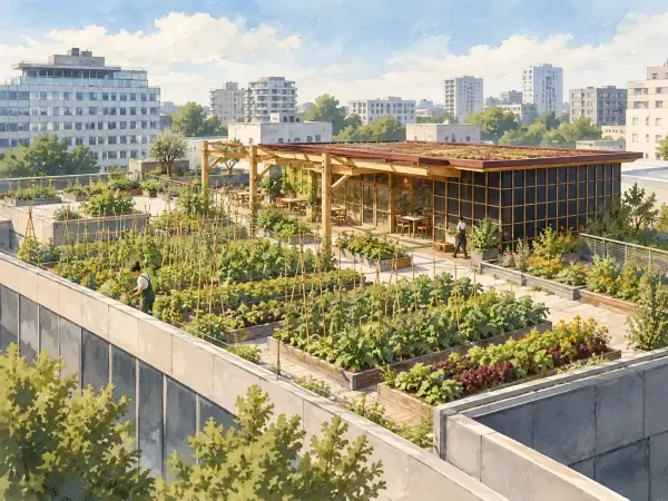 Illustration - Ferme urbaine sur un toit commercial