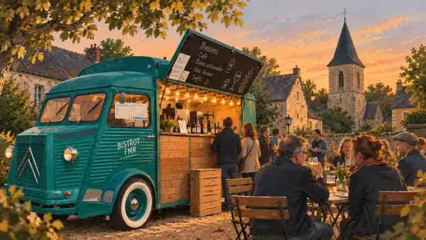 Illustration - Bistrot mobile dans un village