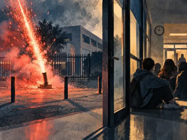 Illustration - Mortier devant un lycée
