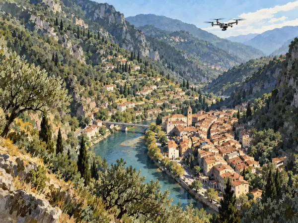 Drone au-dessus d'une frontière