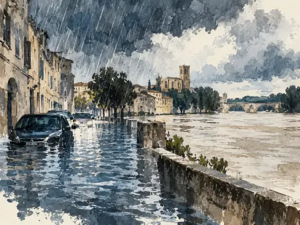 Illustration - Pluie intense dans les rues d’Arles