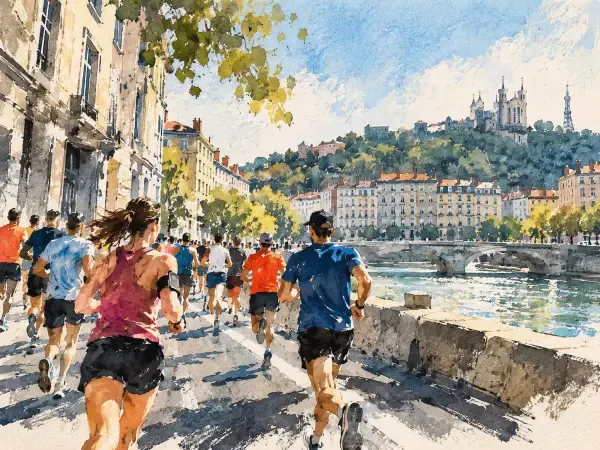 Illustration - Coureurs dans les rues de Lyon
