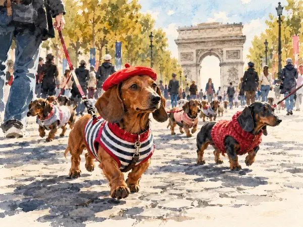 Illustration d’une marche de teckels