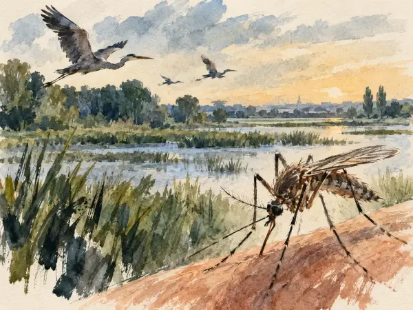 Illustration - Moustique Culex et oiseaux en Gironde