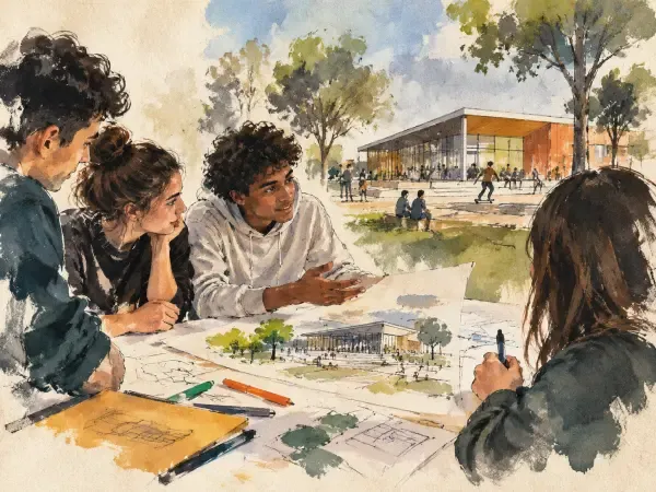 Illustration - jeunes dans un lieu municipal