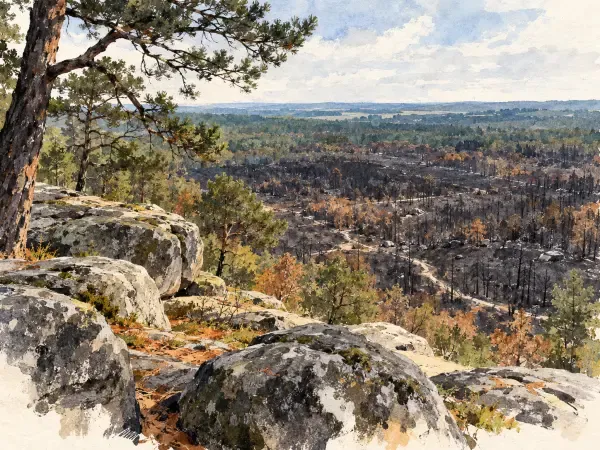 Forêt de Fontainebleau incendiée