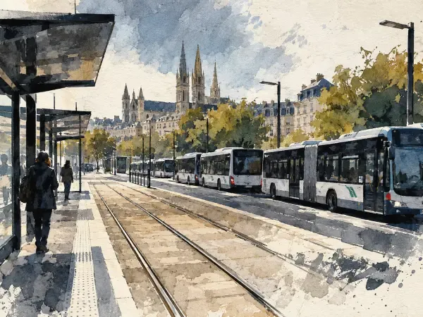 Illustration - Tramway à l’arrêt à Caen