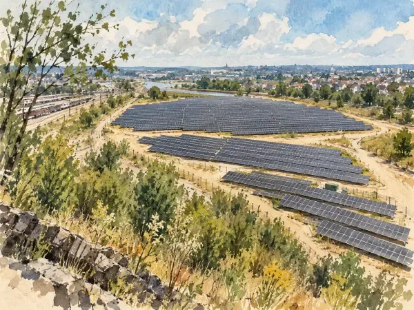 Illustration - Panneaux solaires sur une friche boisée