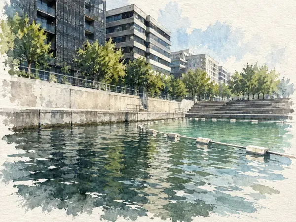 Illustration - Baigneurs dans la darse de Confluence
