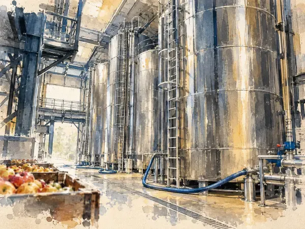 Cuves industrielles de jus de pomme