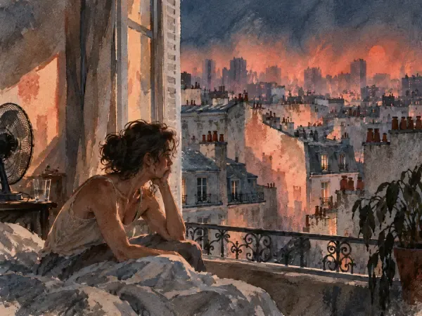 Illustration - Immeubles du Grand Paris sous la chaleur