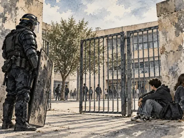 Illustration - lycée, silhouettes et boucliers