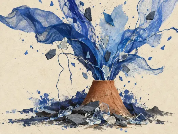 Illustration - Volcan bleu aux matières mêlées