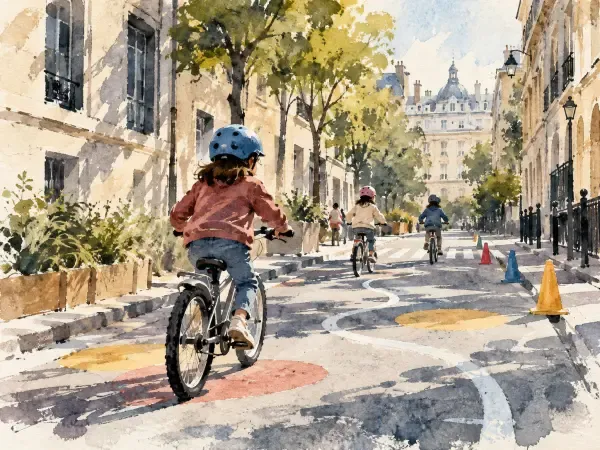 Illustration - Parcours cyclable dans une rue parisienne