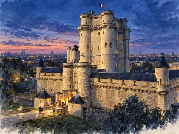 Illustration du donjon de Vincennes de nuit
