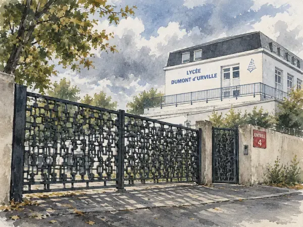 Illustration - Entrée de lycée aux grilles fermées