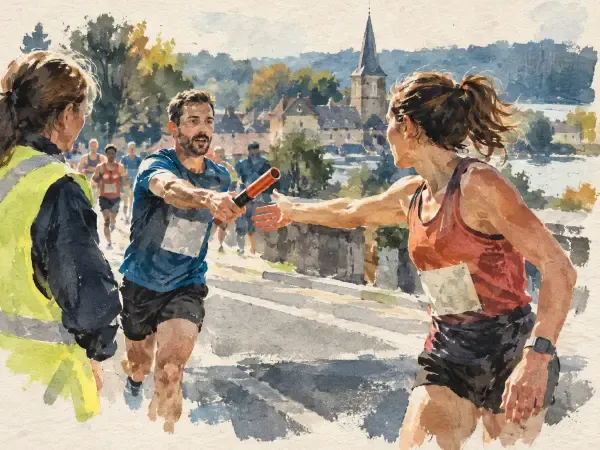 Illustration de coureurs passant un témoin