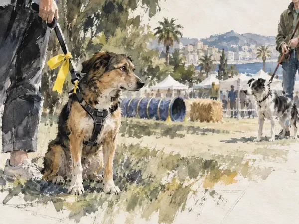 Illustration - Chien avec ruban jaune