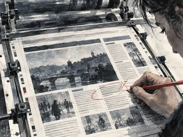Illustration - Une page de journal en composition