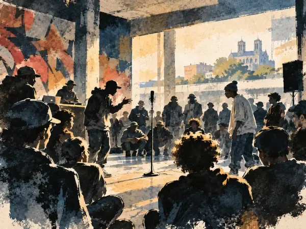Illustration - Rappeurs autour d'un micro