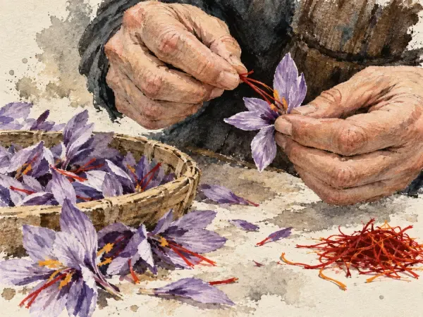 Illustration - Champs de safran et moulin