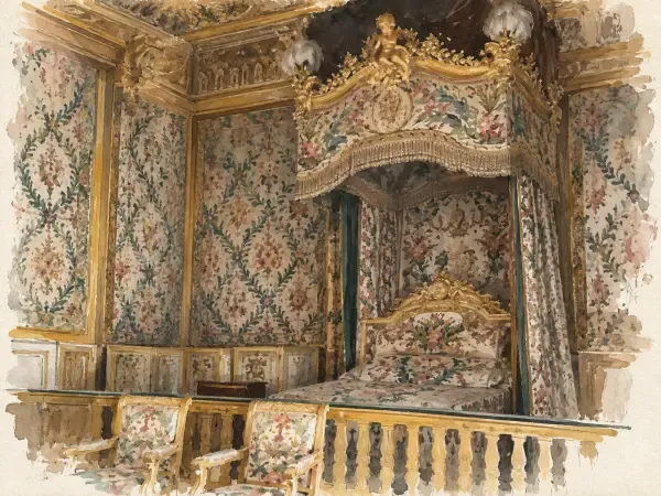Illustration - chambre royale et papillon de soie