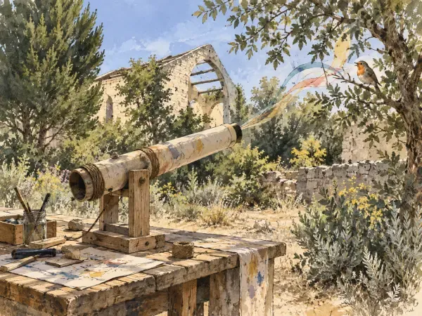 Illustration - Une longue-vue dans un jardin arlésien