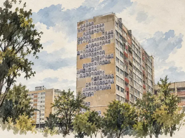 Illustration - Portraits géants sur une façade